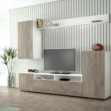 Parete Soggiorno Bridge Bianco e Rovere Chiaro cm 207 x 34 x 170 h Pareti Attrezzate Hobby Shop Solution