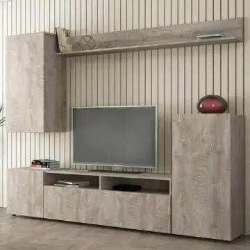 Parete Soggiorno Bridge Rovere Chiaro, Dimensioni: cm 207 x 34 x 170 h Pareti Attrezzate Hobby Shop Solution