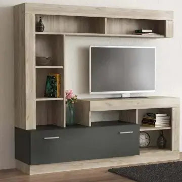 Parete Soggiorno Leonard Antracite e Olmo, cm 170 x 42 x 170 h Pareti Attrezzate Hobby Shop Solution