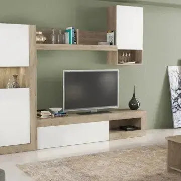 Parete Soggiorno Roomy Bianco e Rovere Chiaro cm 255 x 40 x 200 h Pareti Attrezzate Hobby Shop Solution