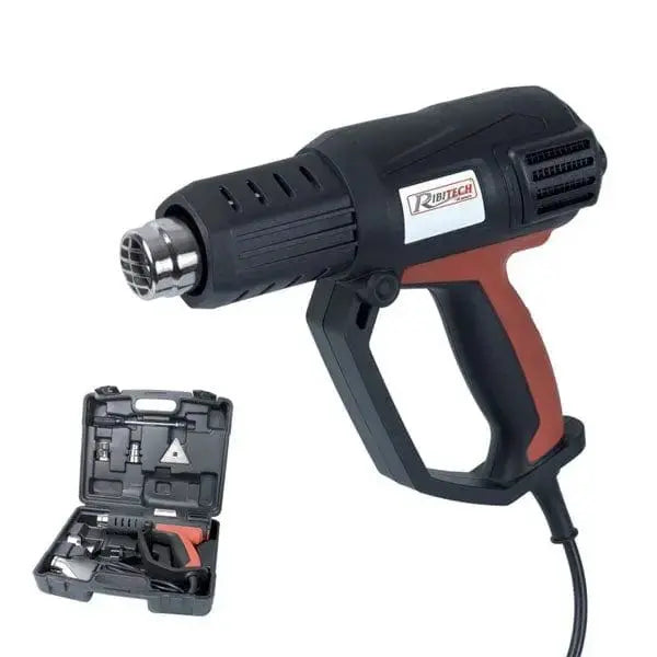 Pistola termica 2000W Ribitech con valigetta e accessori. Include 3 regolazioni di calore e 4 ugelli per utilizzi multiuso.