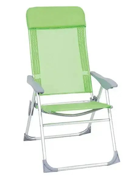 Poltrona relax reclinabile verde acido con struttura in alluminio Ø 22 mm e schienale regolabile in 5 posizioni, ideale per esterni e giardino.