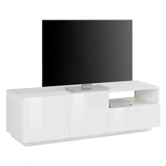 Porta TV Vega moderno con 2 ante battente e 1 cassetto - Bianco lucido Porta tv Italy Web forniture