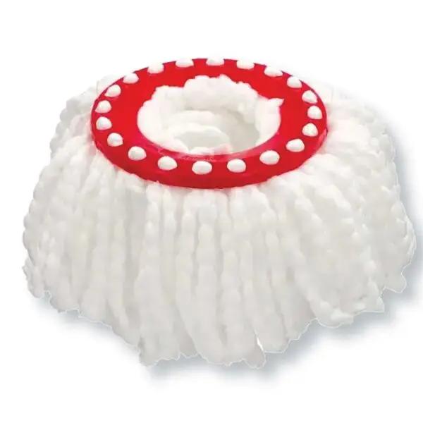 Ricambio mop bianco per pulitore Rotomop con microfibra al 100%, dotato di base rossa con agganci. Ideale per pulizia efficace e lavabile in lavatrice.