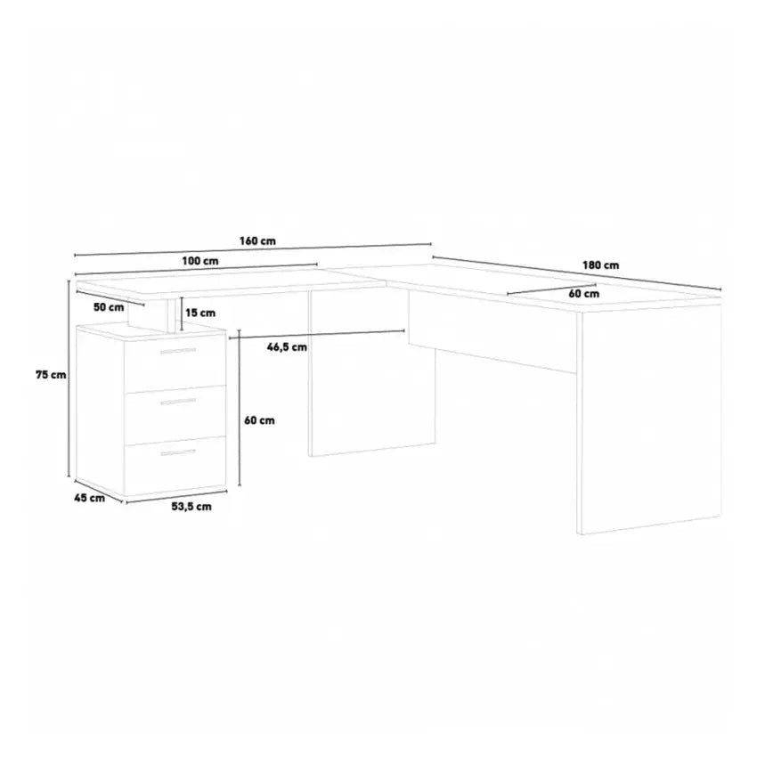 Scrivania Angolare New Selina 180-160 x 60 x 75 cm in Rovere Scrivanie Italy Web forniture