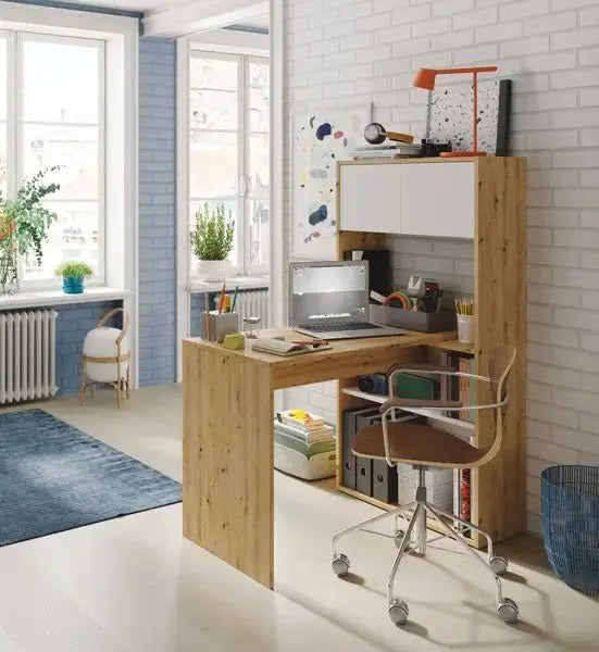 Scrivania-libreria 3 posizioni rovere nodi-bianco Scrivanie Hobby Shop Solution