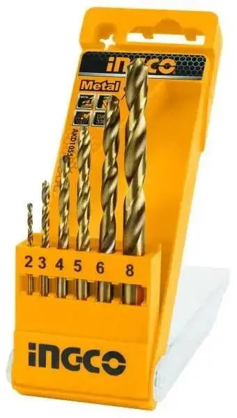 Set 6 punte trapano per metallo Ingco con misure da 2 a 8 mm in confezione rigida arancione. Ideale per forature precise su metallo.