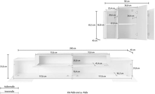 Soggiorno Coro: Porta TV + Pensile Bianco Lucido in Stile Cemento Porta tv Web forniture