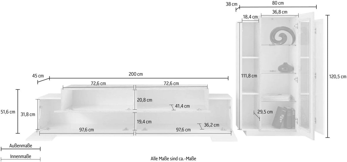 Soggiorno CORO: Porta TV + Vetrina Bianco Lucido con Elemento Cemento Porta tv Web forniture