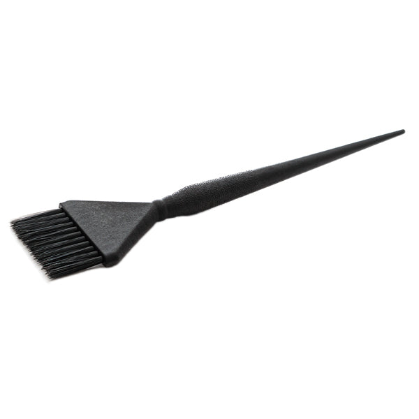 Pennello per tintura con setole naturali nere, manico lungo e sottile, ideale per applicare e miscelare tinture per capelli in modo omogeneo.