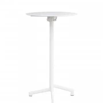 Tavolo Alto Vega ø 60 bianco in acciaio trattato antiruggine, perfetto per giardini e terrazze. Stile minimal e resistente agli agenti atmosferici.