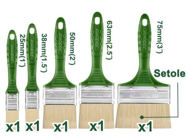 Set di 5 pennelli in setola bionda con manico in plastica di diverse dimensioni, ideali per pittura a olio, colori vivaci e dettagli precisi