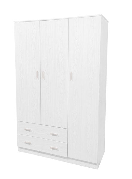 Armadio bianco moderno con 3 ante in finitura bianca, 2 cassetti inferiori, stile minimalista e capacità di archiviazione elevata