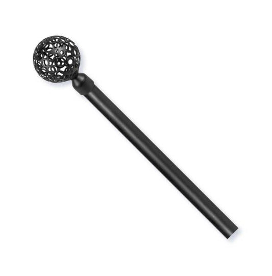 Bastone per tende in acciaio nero con terminale a sfera decorativa perforata nera, stile contemporaneo e resistente, lunghezza estensibile