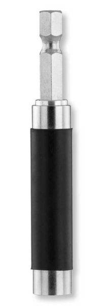Portabit magnetico estensibile da 80 a 125 mm con gambo 1/4, corpo in metallo e impugnatura in gomma nera, accessorio per trapani e avvitatori.