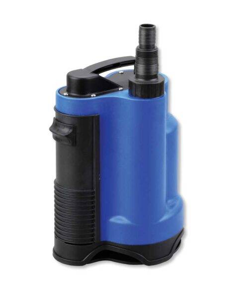 Pompa sommergibile per acque sporche 750W con corpo blu e impugnatura nera, dotata di sensore automatico, ideale per scarichi domestici