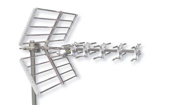 Antenna esterna UHF con 27 elementi in alluminio, con connettore F e protezione contro interferenze 5G, ideale per ricezione HD DVB-T2