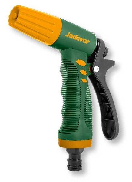 Lettore a spruzzo con impugnatura antiscivolo in plastica verde e gialla, con regolazione dei getti, ideale per irrigazione e giardinaggio