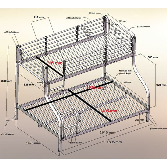 Letto a castello aladdin struttura robusta in acciaio cm.90x190/140h Letti a castello Hobby Shop Solution