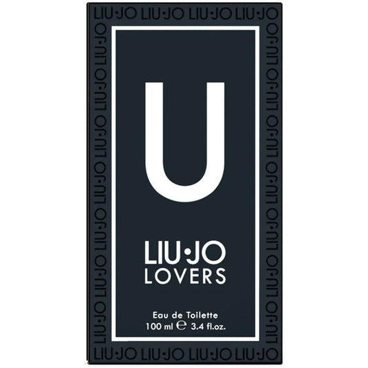 Confezione di LIU JO LOVERS Eau de Toilette, scatola nera con logo e grande U bianco, fragranza da 100 ml, stile cosmopolita e sofisticato