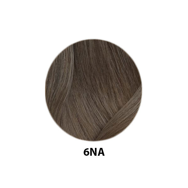 Macinato di colore capelli 6NA, tonalità biondo scuro naturale cenere, campione di colore con riflessi caldi e naturali