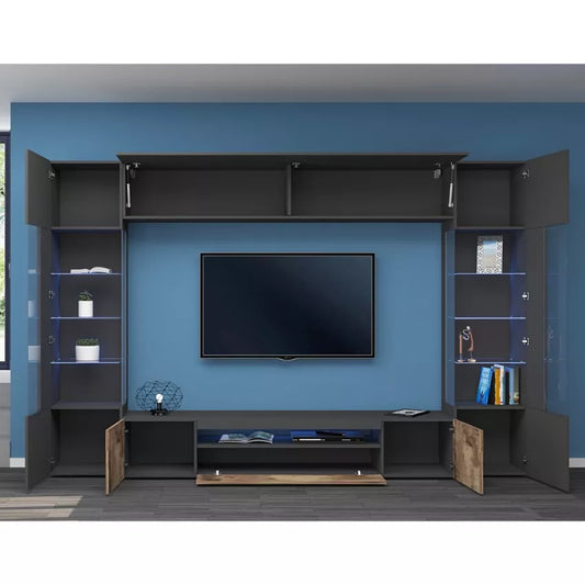 Parete Attrezzata Moderna NEW-EGYPT - Antracite, Made in Italy, 190 cm