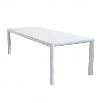 Tavolo Houston allungabile in alluminio bianco 135/180 x 70 cm, design minimal per ambienti outdoor eleganti e luminosi.
