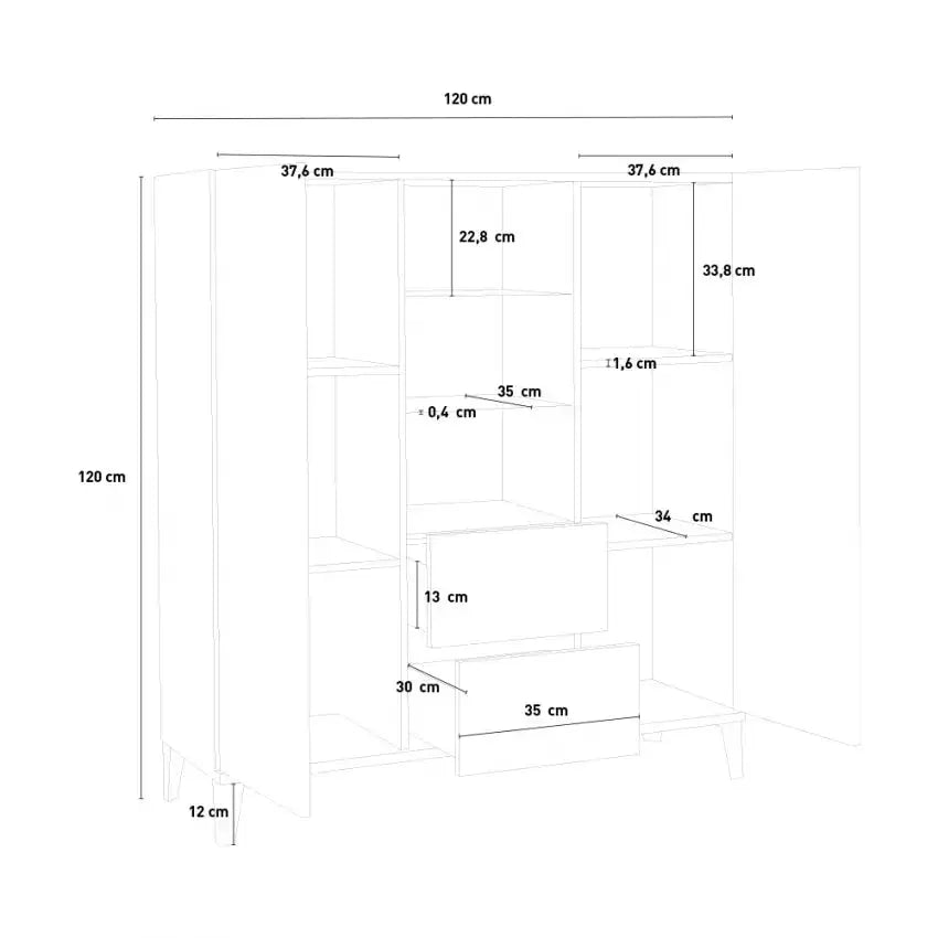 Credenza Sunrise Highboard 120 x 40 x 120 cm - Bianco Lucido Credenze Italy Web forniture