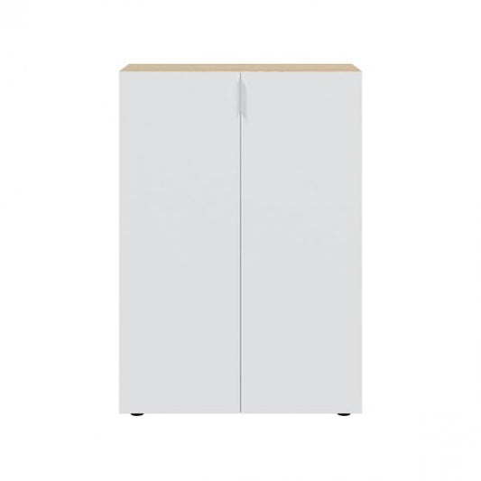 Scarpiera a 2 ante in legno rovere e bianco, design contemporaneo, ideale per organizzare fino a 28 paia di scarpe in spazi ridotti.