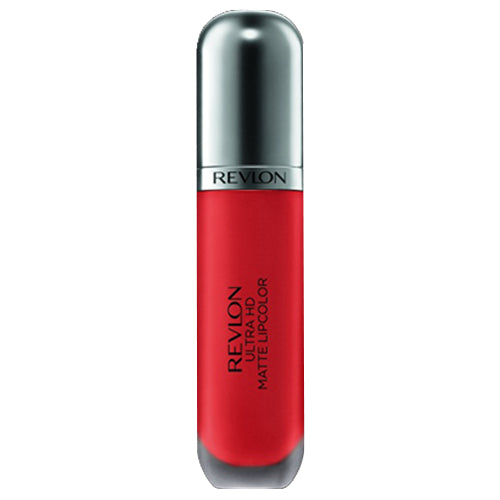Rossetto opaco rosso vibrante in confezione cilindrica con cappuccio argentato, tecnologia gel, facile applicazione, SKU: 7210753010
