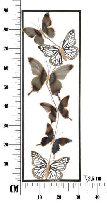 Pannello Decorativo in Metallo con Farfalle - 31x2,5x90 cm