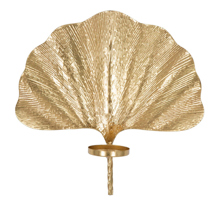 Portacandele da Muro Glam Leaf in Metallo Dorato 41x11,5x40 cm