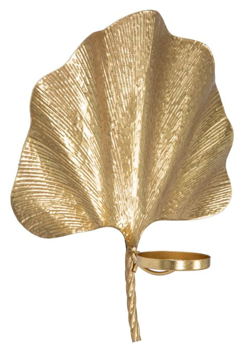 Portacandele da Muro Glam Leaf in Metallo Dorato 41x11,5x40 cm