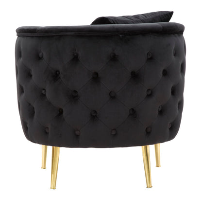 Poltrona Bucarest in Velluto Nero con Dettagli Dorati 76x74x71