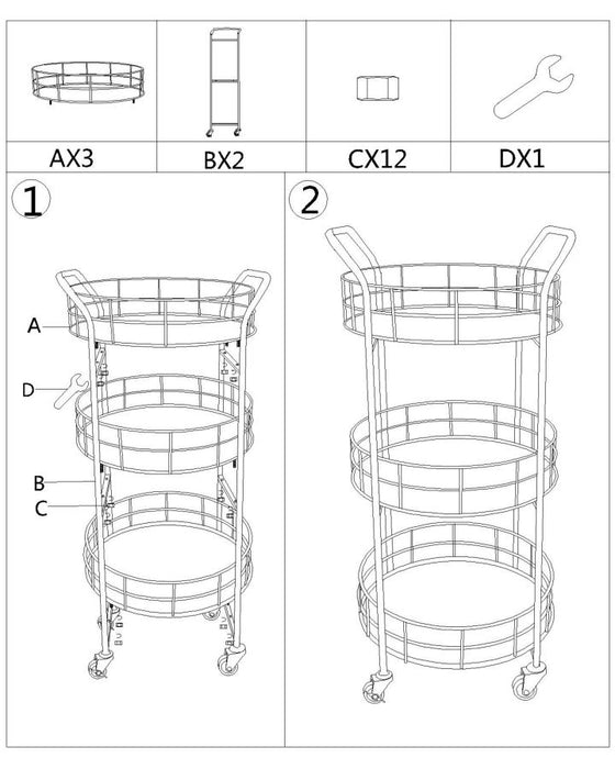 Carrello Elegante Rotondo 38 cm x 77,5 cm