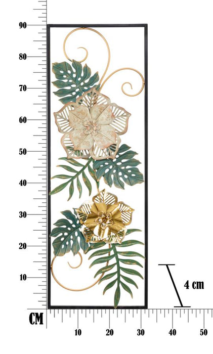 Pannello decorativo in ferro con foglie in metallo - cm 31x4x90