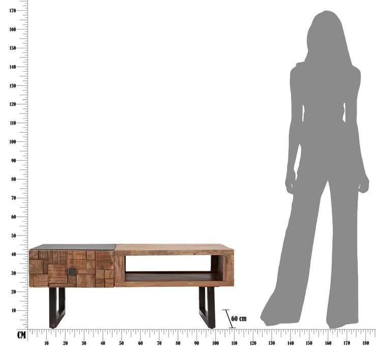 Tavolo da Caffè Mumbai in Legno di Acacia con Cassetti - Dimensioni 110x60x43 cm