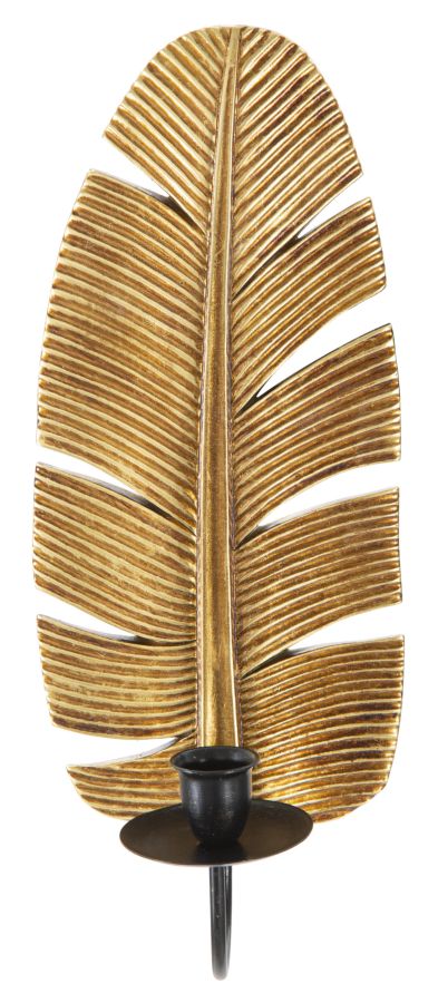 Portacandele da Muro in Metallo a Forma di Foglia di Palma - 12,8x8,9x31,2 cm