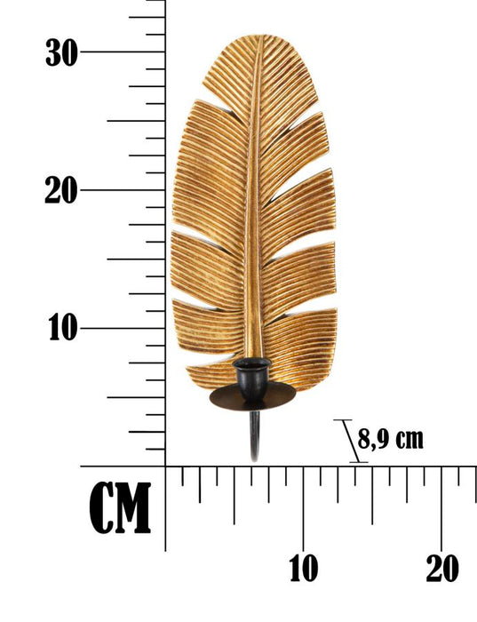 Portacandele da Muro in Metallo a Forma di Foglia di Palma - 12,8x8,9x31,2 cm