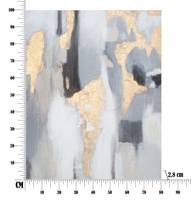 Dipinto astratto su tela grigio/oro 80x2,8x100 cm