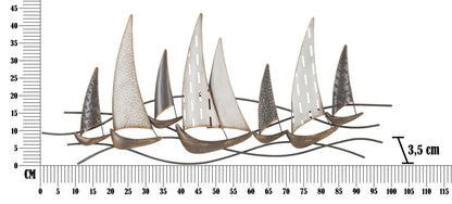 Pannello Decorativo in Ferro con Barche a Vela - cm 100x3x44