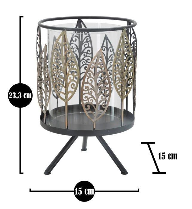 Portacandele in Ferro con Dettagli Foglia Ø 15 x 24 cm