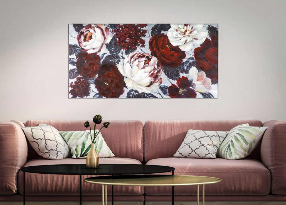 Dipinto su Tela: Fiore Rosso e Bianco su Sfondo Nero - 120x3,7x60 cm