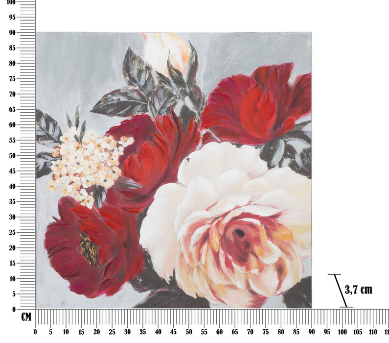 Dipinto su Tela con Fiori Rossi - Design Floreale Quadrato 90x3,7 cm