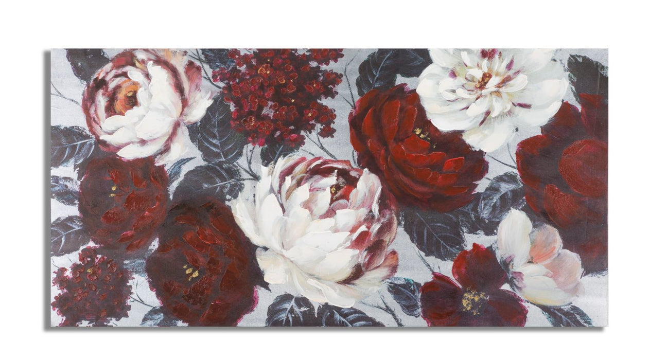 Dipinto su Tela: Fiore Rosso e Bianco su Sfondo Nero - 120x3,7x60 cm