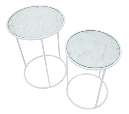 Tavolini Eleganti Harts - Coppia in Metallo Bianco Ø 43x60 e 38x55 cm