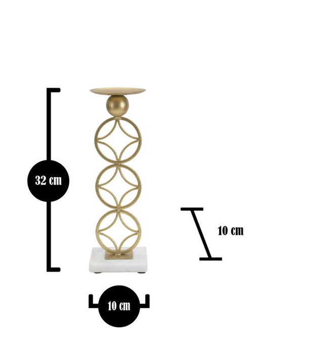 Portacandele Geometrico in Metallo Dorato con Base in Marmo 10x10x32 cm