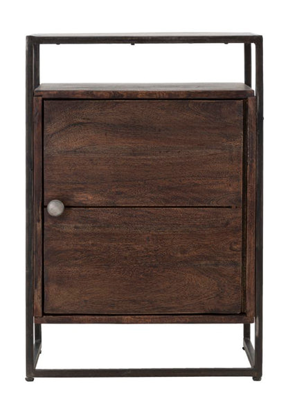 Comodino Elegante in Legno di Acacia Nilotica cm 45x30x66 con Anta e Ripiano