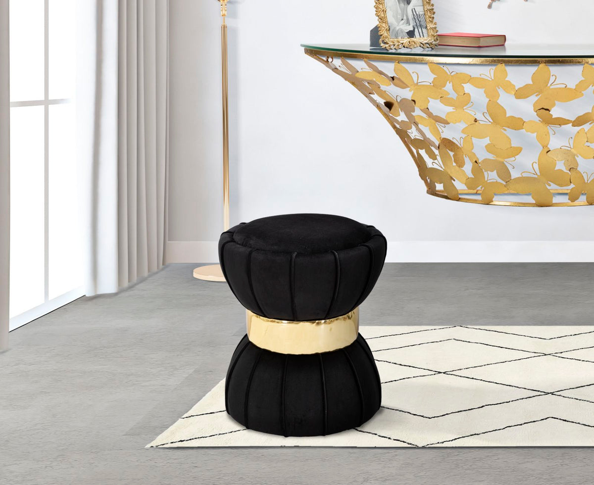 Sgabello Flower Elegante in Velluto Nero cm ø 40x44