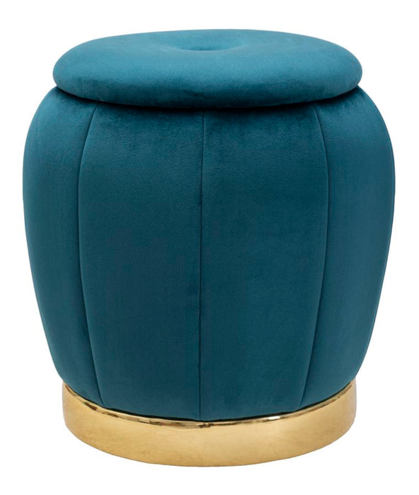 Pouf Contenitore Paris in Velluto Ottanio e Oro - Ø 43x43 cm